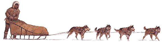 Antique looking image of Inuit 4 dog sled team